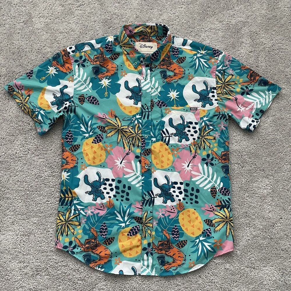 RSVLTS Disney Lilo & Stitch Tourist Style Men's Large Short Sleeve Button-Up